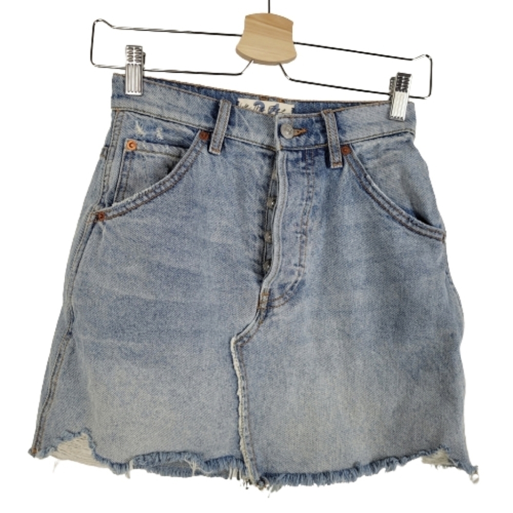Free people distressed denim mini skirt